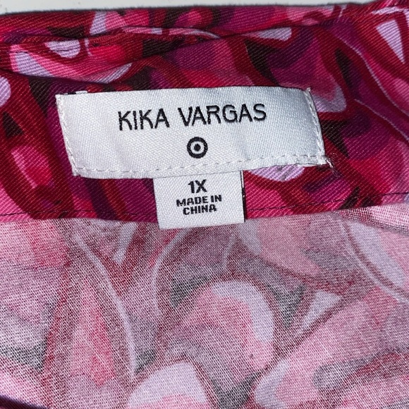 Kika Vargas x Target Pink Mum Floral Scallop Back Peplum Blouse Size 1X - Picture 11 of 14